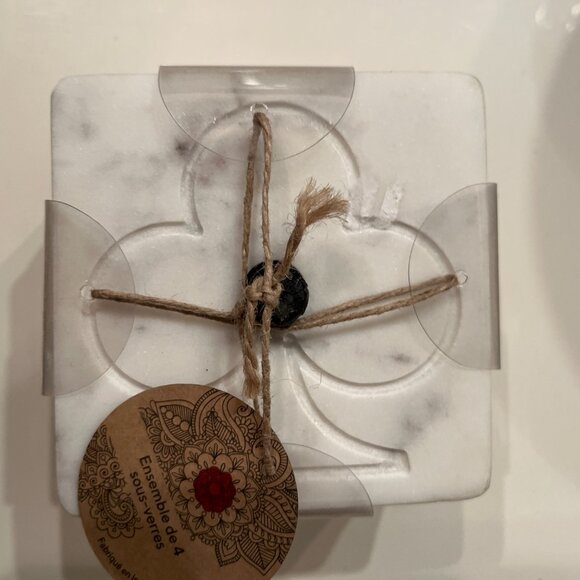 White Marble Coasters Set of 4 with Holder Gift Ready New - Picture 5 of 10